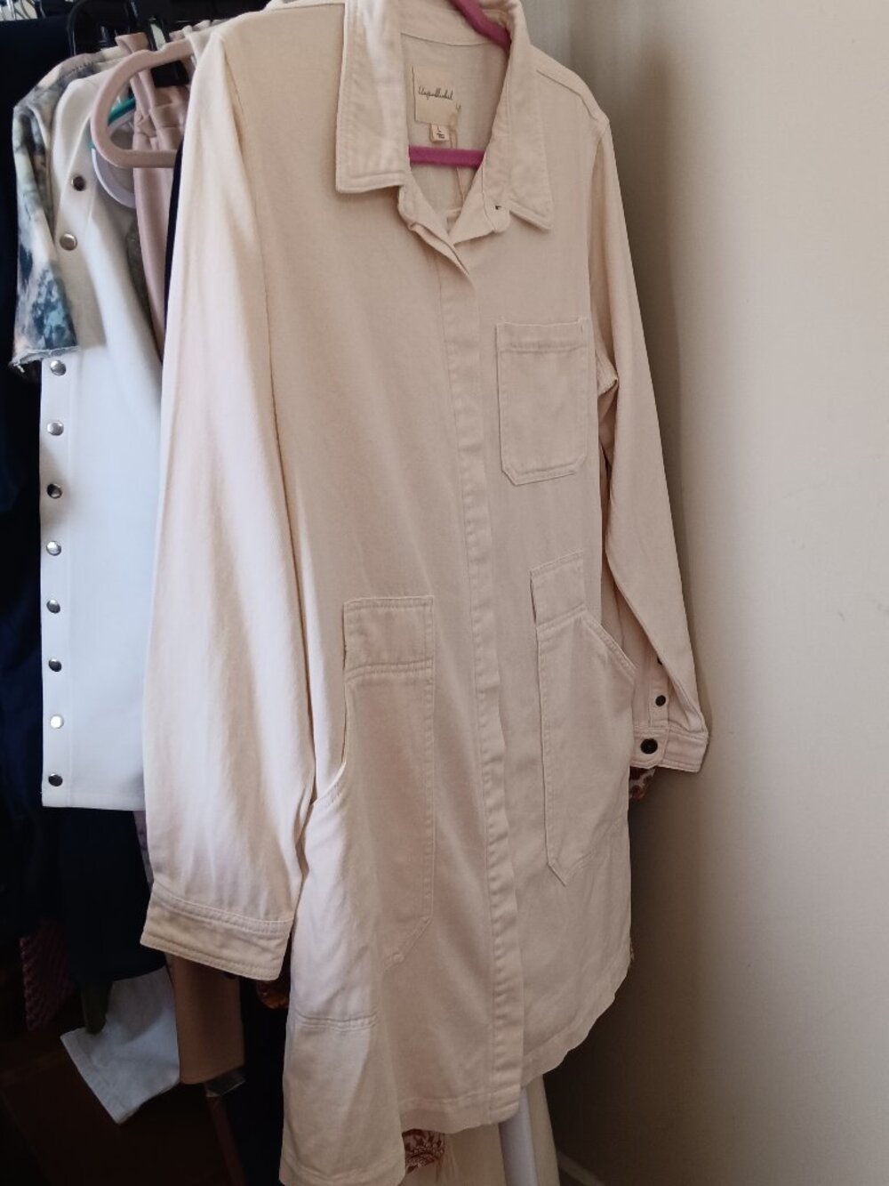 NWT by UNPUBLISHED Cream Cotton Denim Utility Long Sleeve Dress
